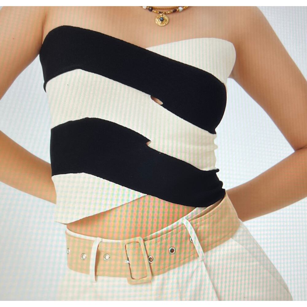 Cider Patchwork Zipper Up Crop Tube Top